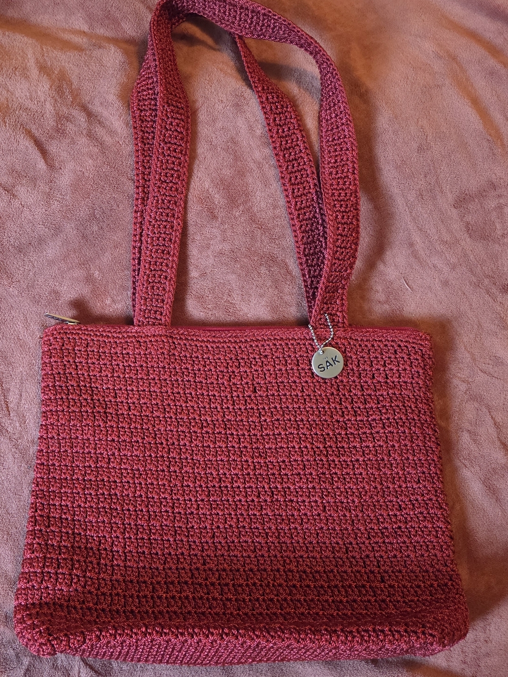 The Sak Crochet Tote in Deep Red